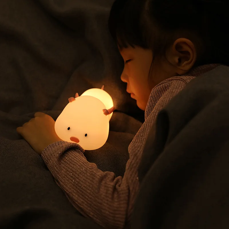 Hinnixy милый поросенок ночник ребенок прикроватной тумбочке светодиодный синхронизации розовый синий красочный USB заряжаемые фонари мягкая