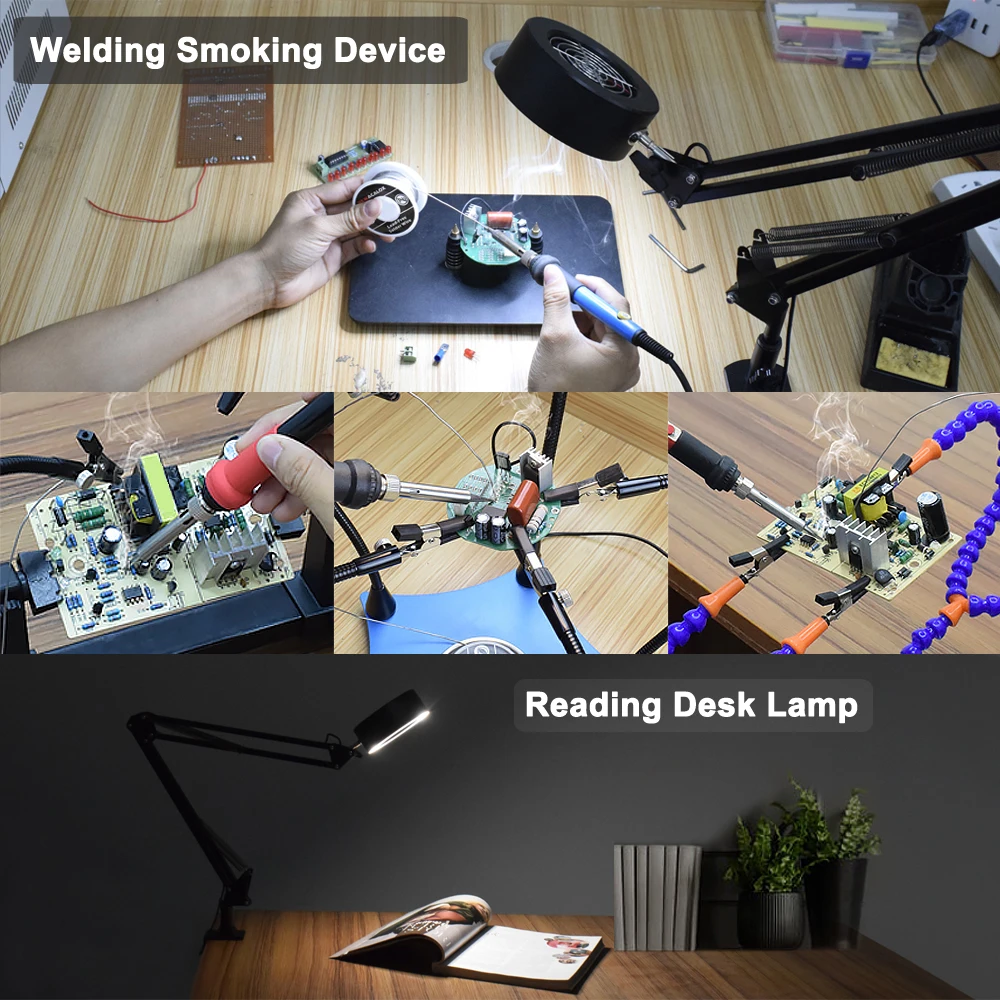 NEWACALOX Adjustable Welding Exhaust Smoking Apparatus with USB 3 Colors LED Light Smoking Device Air Filter Fan for Soldering