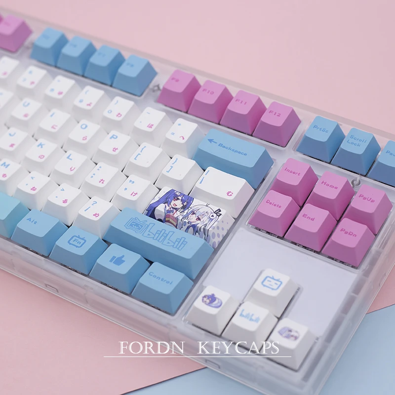 Bilibili Keycap Dois Yuan b Estação Original Altura Pbt Material Sublimação 134 Teclas 108 87 84 68 para Interruptor Teclado Mecânico