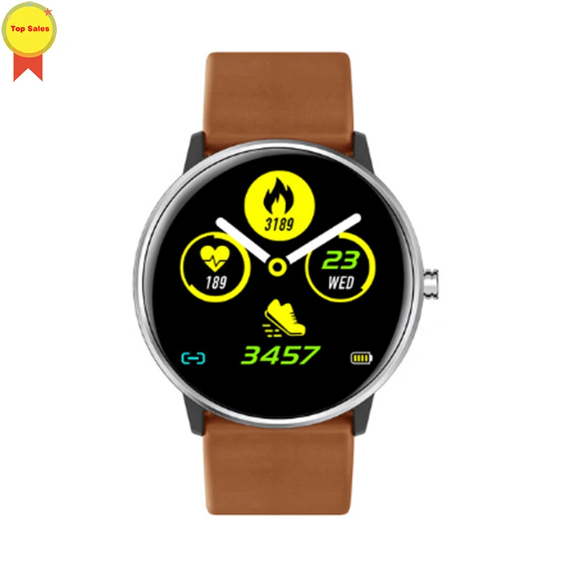 Модные часы Smart watch крови Давление Heart Rate Monitor часы IP68 Водонепроницаемый браслет шагомер зимний трикотажный спортивный комплект футбольной формы, умные часы - Цвет: brown leather strap