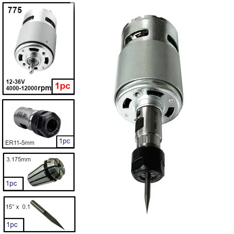 FNICEL 775 двигатель постоянного тока 12-36 в шарикоподшипник мотор шпинделя W/ER11 удлинитель резьба нож для фрезерного станка с ЧПУ 1610/2417 3018 - Цвет: Option 1