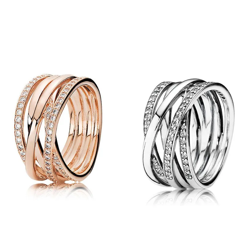 

Authentic 925 Sterling Silver Ring Sparkling & Polished Lines Ring For Women Wedding Party Gift Europe Fashion Jewelry