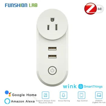 

US ZigBee3.0 Dual USB Wireless Socket Plug SmartThings App Remote Control Echo Plus Voice Control Work with Alexa Google Home