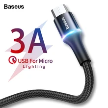 Baseus 3A Micro USB светодиодный кабель для быстрой зарядки Microusb кабель для Xiaomi Redmi 4 Note 5 Pro samsung Android кабели для мобильных телефонов 2 м