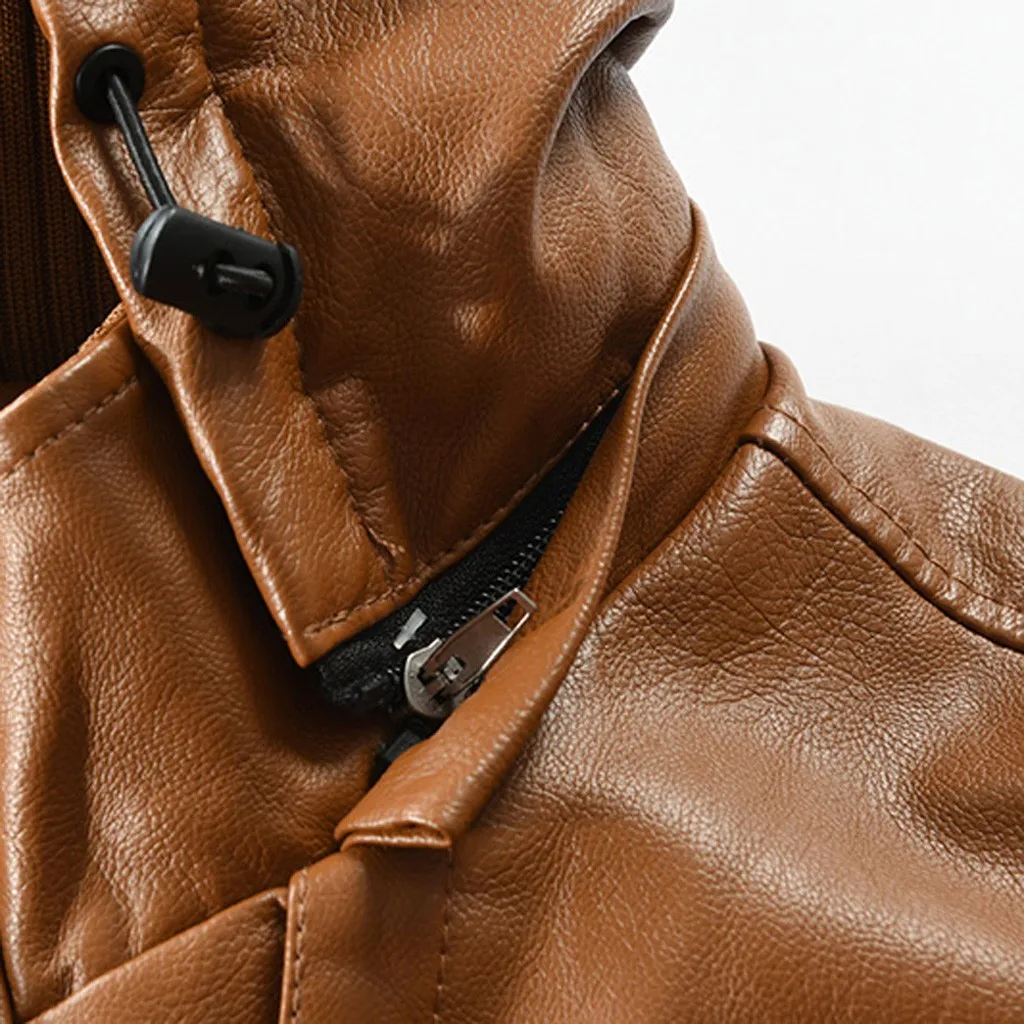 Мужская кожаная куртка осень-зима кожаная курка мужская jaqueta de couro masculino толстовка на молнии с длинным рукавом кожаное пальто#3