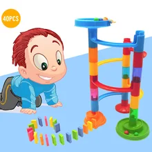 DIY бегущий мяч трек домино набор с 20шт блок домино обучающие игры игрушки интеллектуальное развитие подарок для девочки, мальчики, дети