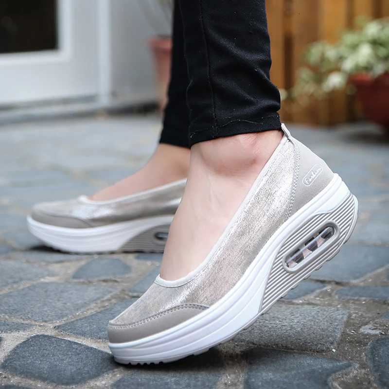 Air Cushion Wedge Platform Shoes Women Slimming Toning Shoes Slip On Canvas Sneakers Outdoor Gym Sport