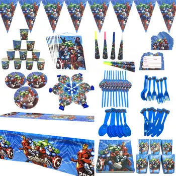 

Avengers Party Theme Set Birthday Party Decorations Kids Avengers Superhero Party Balloons Gift Bag Masks Plate Cup Flags Napkin
