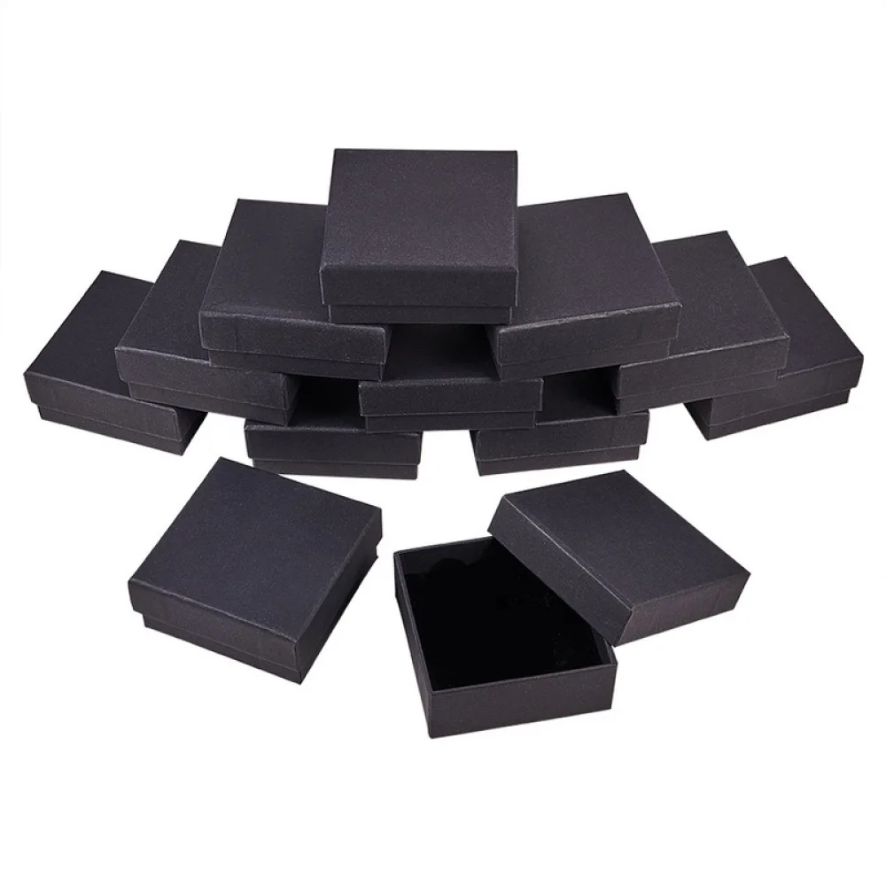 Black Cardboard Jewelry Set Square Boxes For Ring Necklace Boxes And