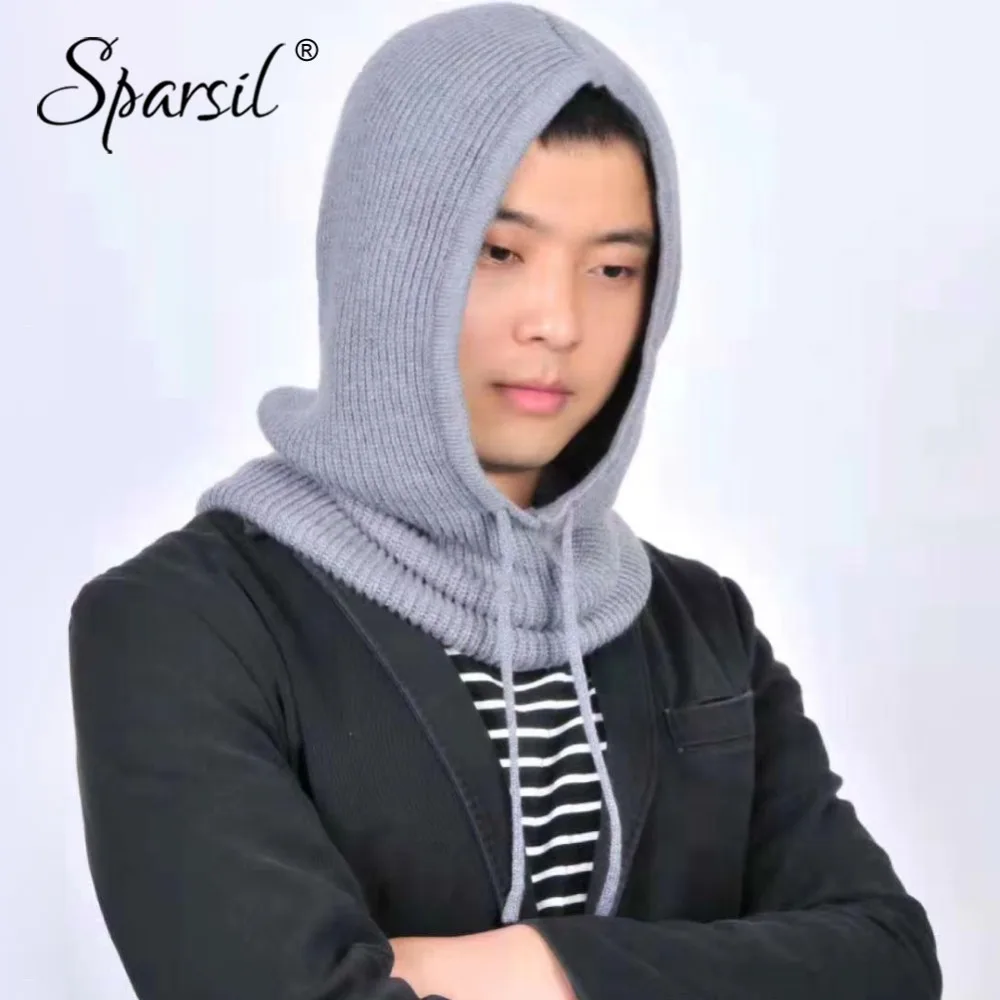 Baratos Sparsil hombres mujeres Cachemira tejido sombrero bufanda con capucha Collar elástico cordón invierno todo fósforo adulto adolescente grueso suave cuello calentador