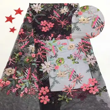 

2019 Latest French Mesh Lace With Sequins High Quality African Embroidery Tulle Lace Fabric For Wedding Party 5 Yards