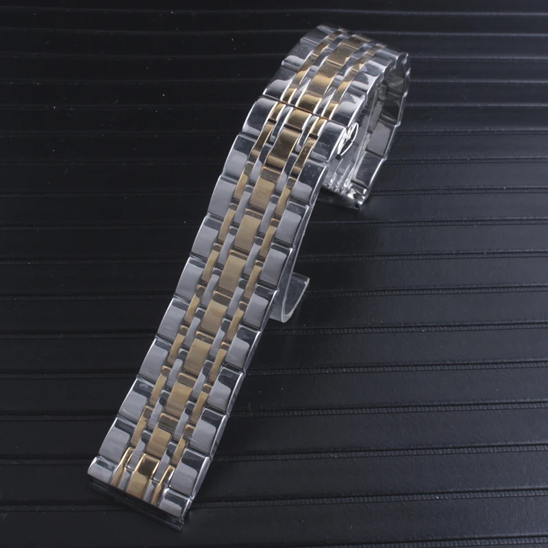 Металлический браслет для часов из нержавеющей стали 16 мм 18 мм 20 мм 22 мм ремешок для часов черный серебристый розовое золото - Цвет ремешка: Silver gold