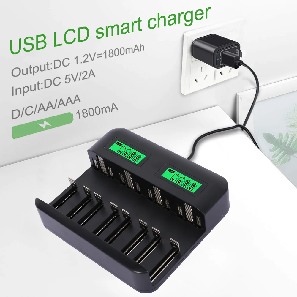 Умное зарядное устройство с 8 слотами ЖК дисплей USB для аккумуляторных батарей размера AA AAA SC C D 1 2 в Ni MH CD