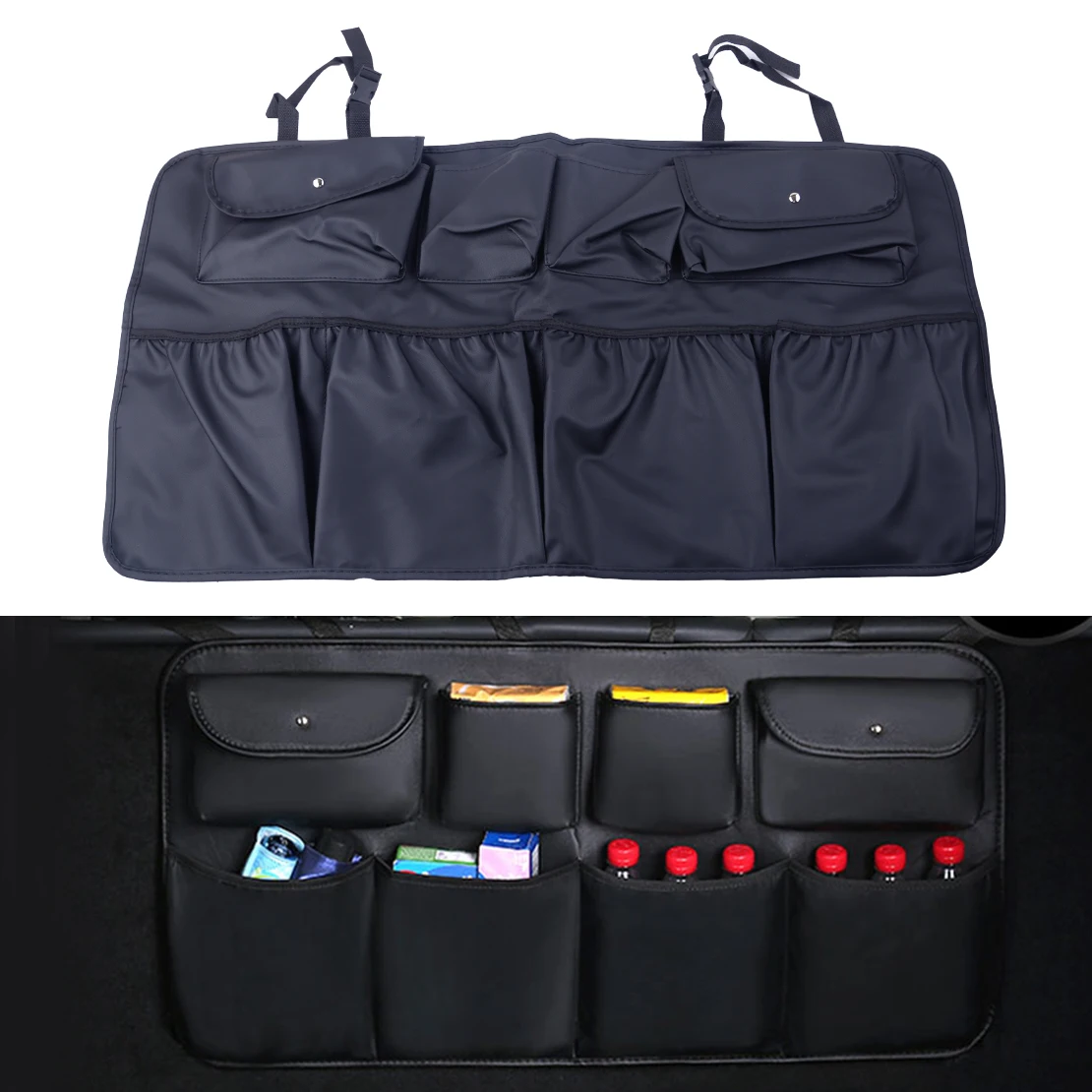 

DWCX Black PU Leather Car Trunk Multi-Use 8 Pocket Seat Back Organizers Storage Hang Bag