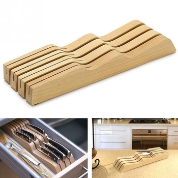 

New Solid Wood Knife Wood Holder Block 7 Knife Slots Storage Organizer Kitchen Tool