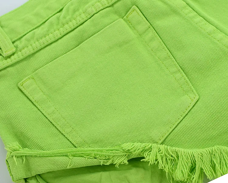 Sexy Casual Summer Green Long Pockets Jeans Shorts Women Fashion Low Waist Tassel Ripped Denim Shorts New Solid Color Hot Short (41)