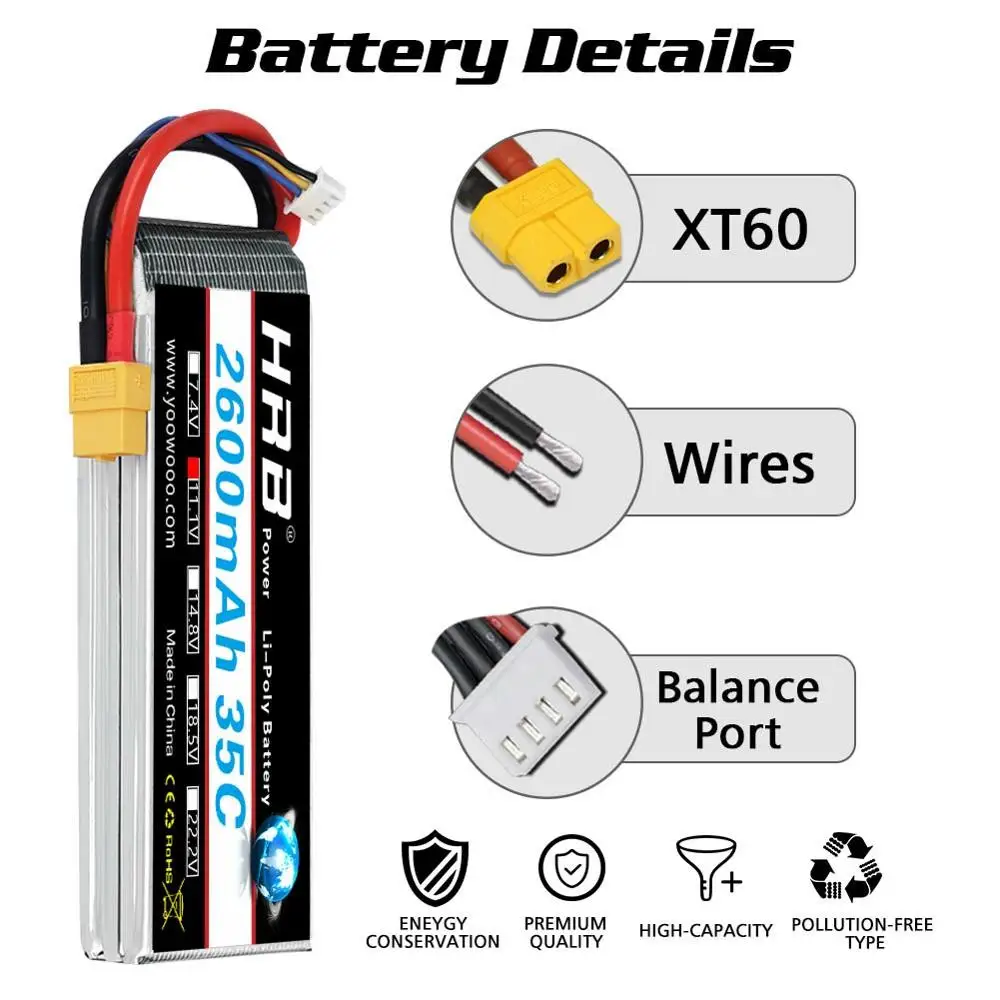 Литий полимерный аккумулятор HRB 3S 14 8 в 22 2 3600 мАч разъем RC Lipo 60C EC5 для