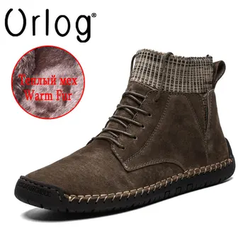 

2020 Fashion Men Snow Boots Winter Warm Ankle Boots Man Suede Leather High Quality Fur Shoes Male Winter Big Size 48 Footwear
