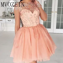 Румяное платье для выпускного бала ТРАПЕЦИЕВИДНОЕ ПЛАТЬЕ с круглым вырезом и длинными рукавами короткие платья для выпускного вечера кружевные аппликации vestido de festa Curto