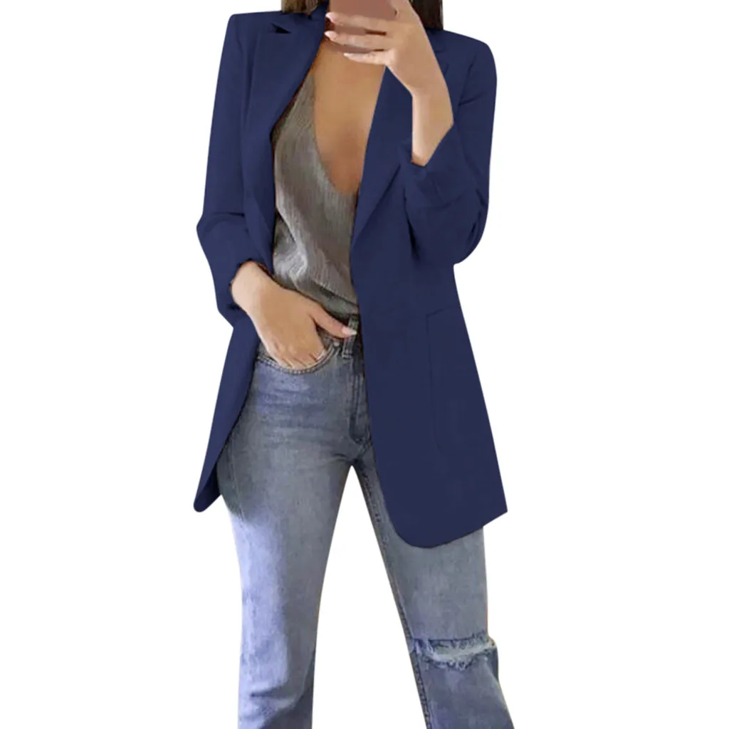 JAYCOSIN Women Winter Long Sleeve Office Coat Cardigans Suit Long Jacket casual Business Top Button Lapel Suit Blouse Loose Coat