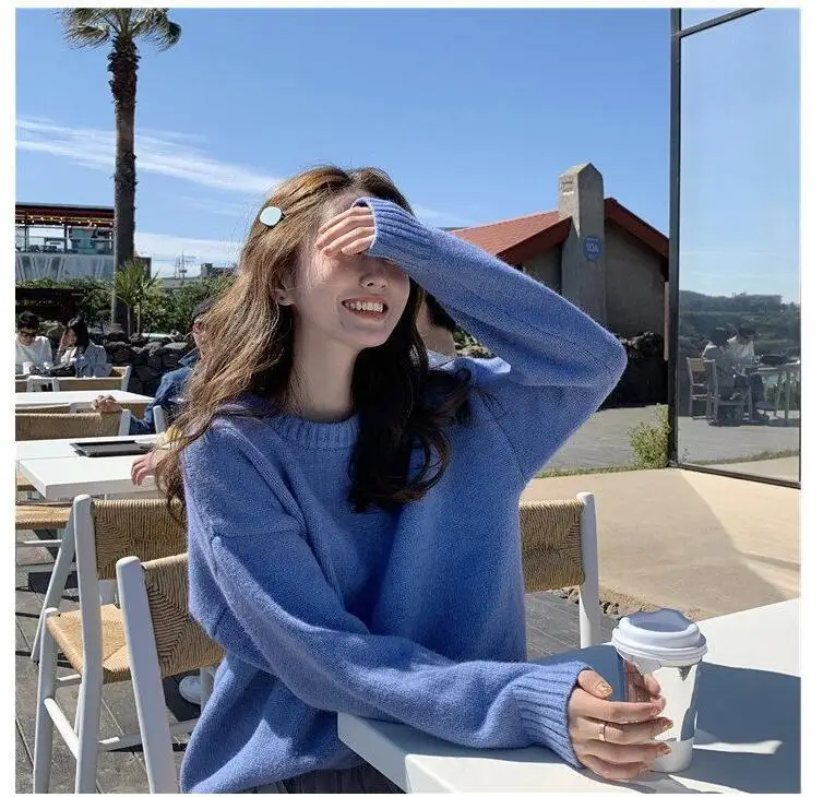 Woman Sweaters Chandails Soft Milk Blue 