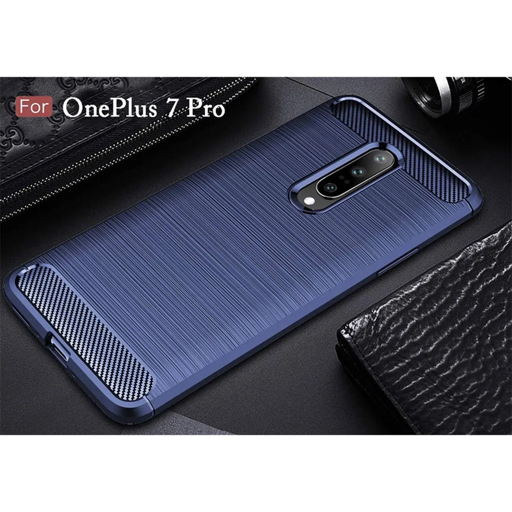 For Oneplus 7 Pro 6.7 inch Luxury Silicone Rubber Protective Hard Phone Case Dirt-resistant Slim Cover Carbon fibre Hard Case