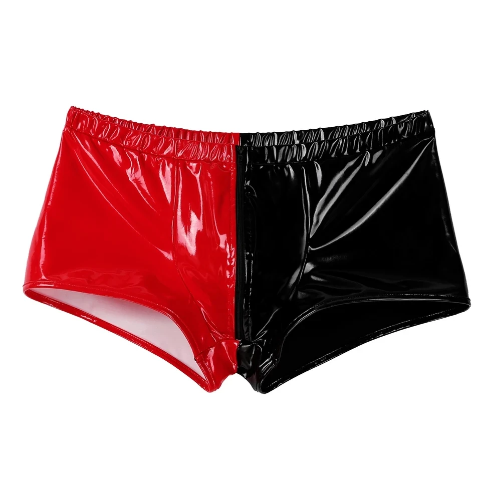 Mens Sexy Open Crotch Leather Short Pants For Sex Shaping Bodycon Zipper Crotchless Patent Leather Fetish Boxer Hot Pants Sexi
