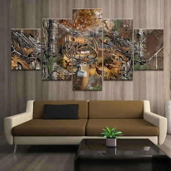 

Home Decor Printed Modern Canvas Living Room Frame HD Pictures 5 Panel Hunting camo jungle view Modular Painting Wall Poster