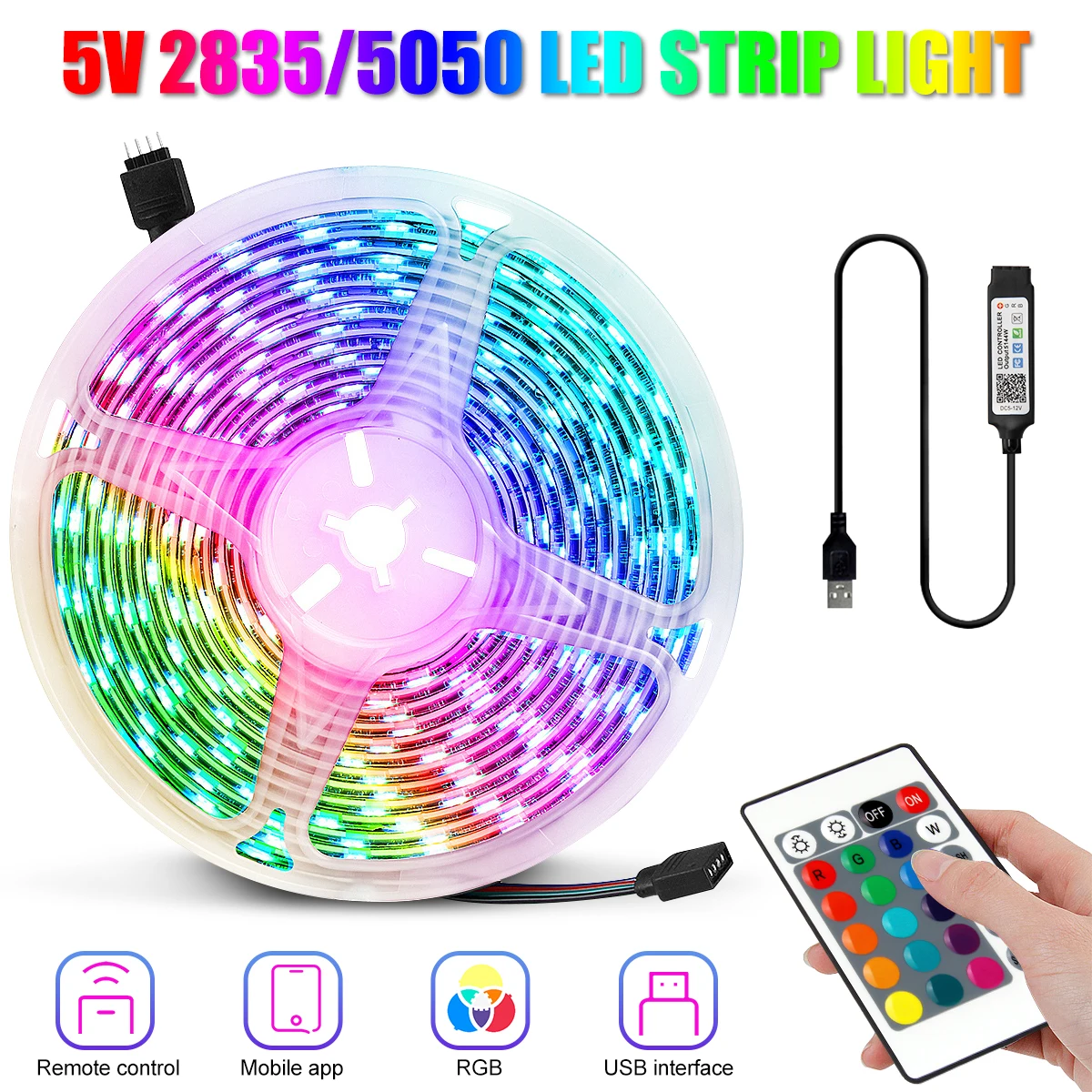 Светодиодная лента USB Bluetooth RGB 5050 2835 5 В гибкая лампа для телевизора настольного