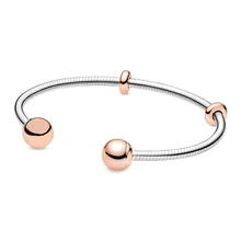 Новинка 925 пробы Серебряная зимняя Роза змеиная цепочка Стиль Открытый браслет подходит для DIY бисера оригинальные модные ювелирные изделия для девушек