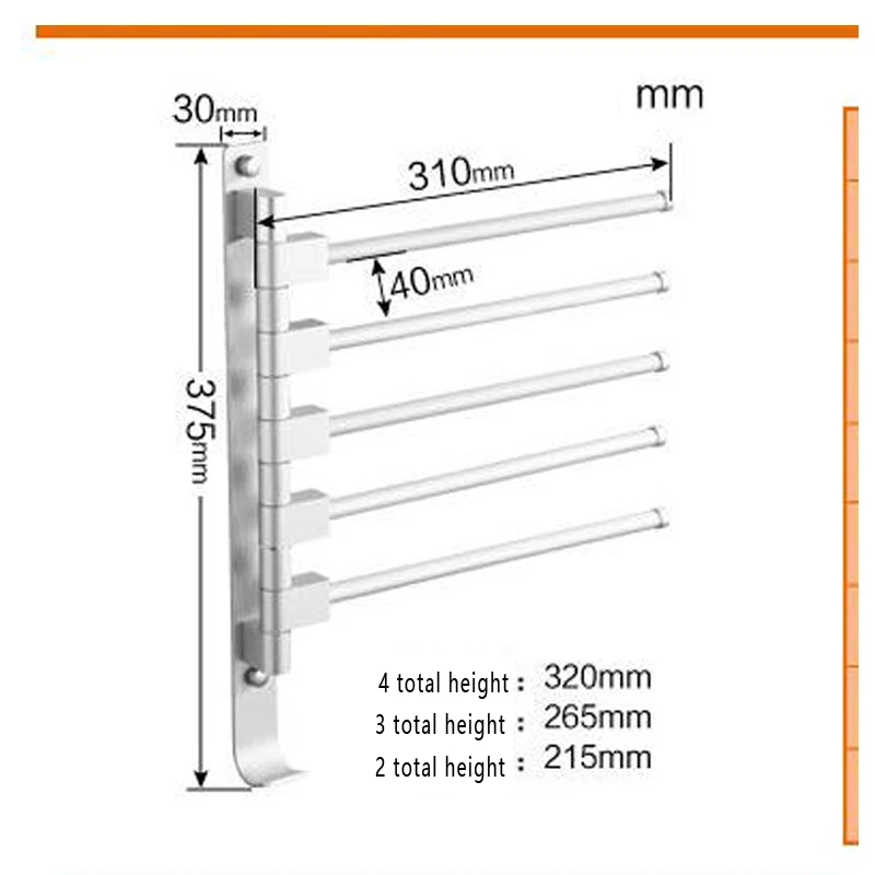 European Space Aluminum Towel Rack, Hanging with Hooks, Movable Towel Bars, Bathroom Products, 4, 3, 2 Arms
