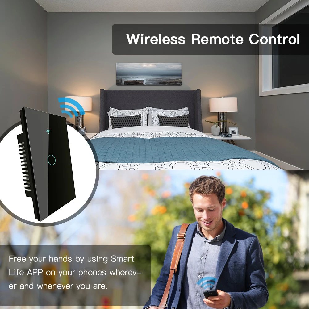 RF433 WiFi умный настенный сенсорный выключатель без нейтрального провода, нужен умный Однопроводной настенный переключатель, работающий с Alexa Google Home 170-250 В