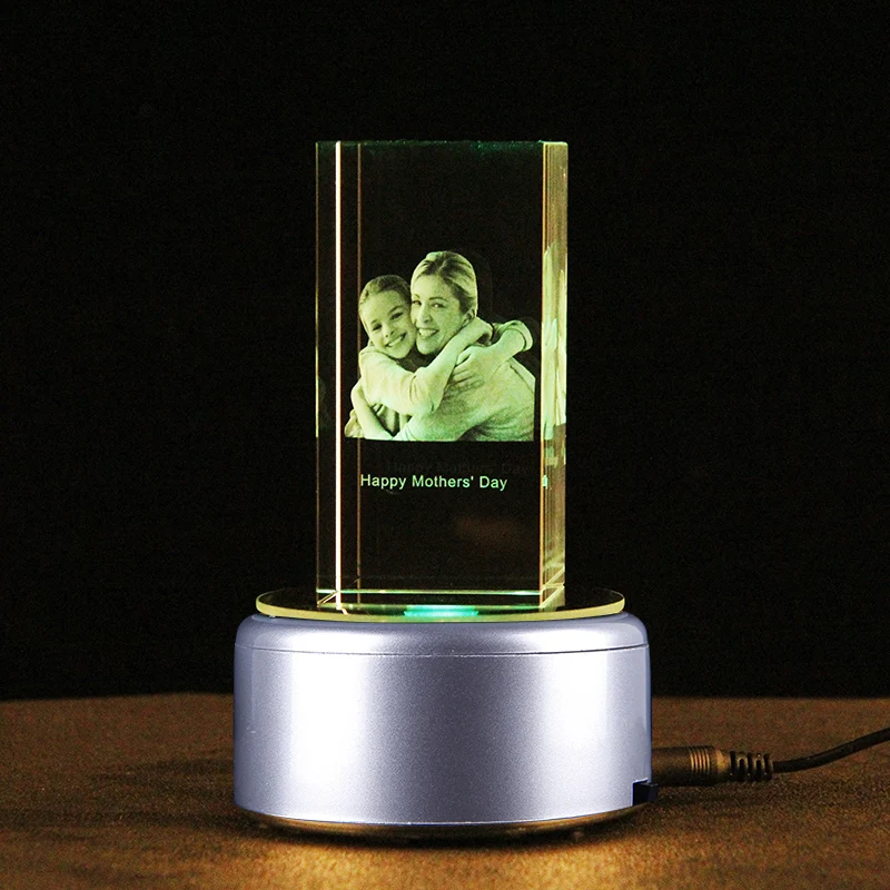 rotating crystal cube photo frame with led