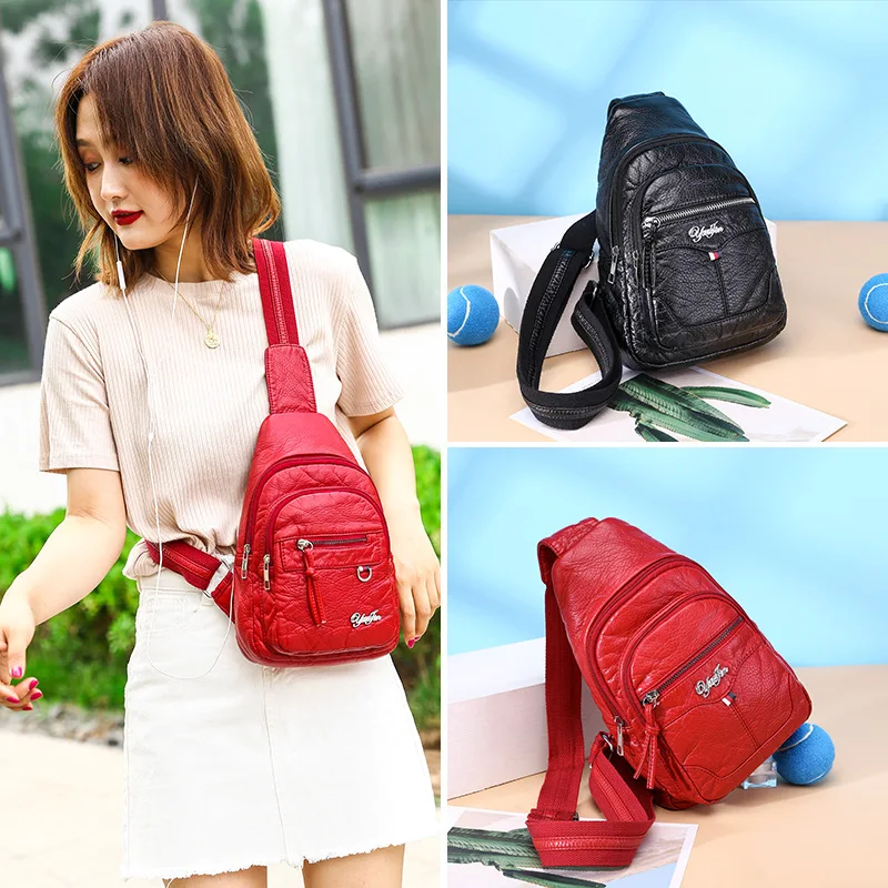 

Versatile Fashion Washed Leather Chest Bag Large Capacity Outdoor Shopping Single-shoulder Bag Large Capacity Casual PU Leather