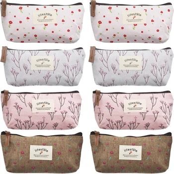 

8 Pieces Small Fresh Lovely Pen Case Pencil Bag Canvas Pencil Pen Case Pen Holder Cosmetic Makeup Bag Set (Cactus Style)