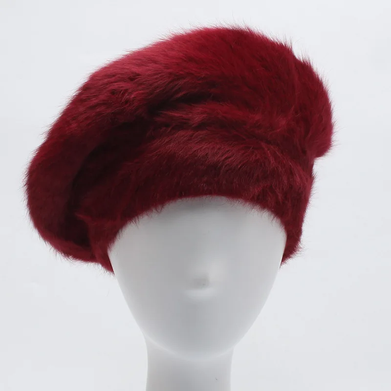 Wine Red Осень и зима стиль женский шифрование кроличья шерсть Берет сплошной цвет меховая шапка - Цвет: Wine Red