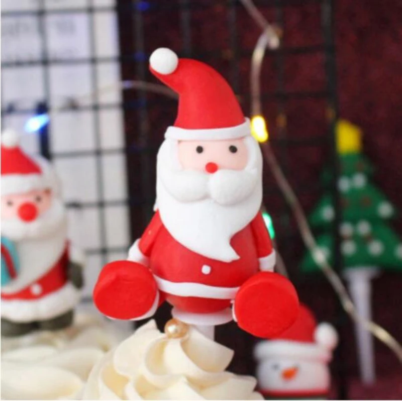 Украшение на год, Санта-Клаус, топпер для торта, снеговик, лось, Топпер для кексов на Рождество, вечерние украшения для Рождественского торта, изделия из глины