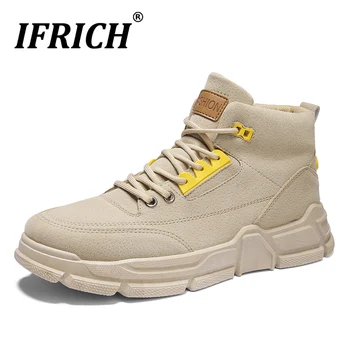 

Autumn/Winter Casual Shoes For Big Boy High Top Walking Shoes Men Beige Black Man Sneakers Rubber Flats Shoe For Mens Size 39-44