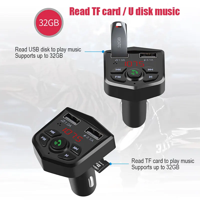 803E 3.1A автомобильный fm-передатчик fm-адаптер портативный fm-передатчик Bluetooth гарнитура стерео музыка универсальный для приемника TF карта