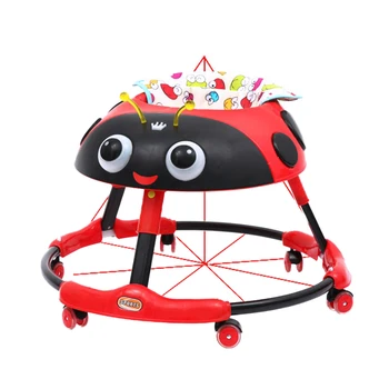 

1pc Baby Walker with Wheels Multifunctional Stroller Foldable Anti-Rollover Stroller Yellow PU Wheel without Foot Pad(Red)