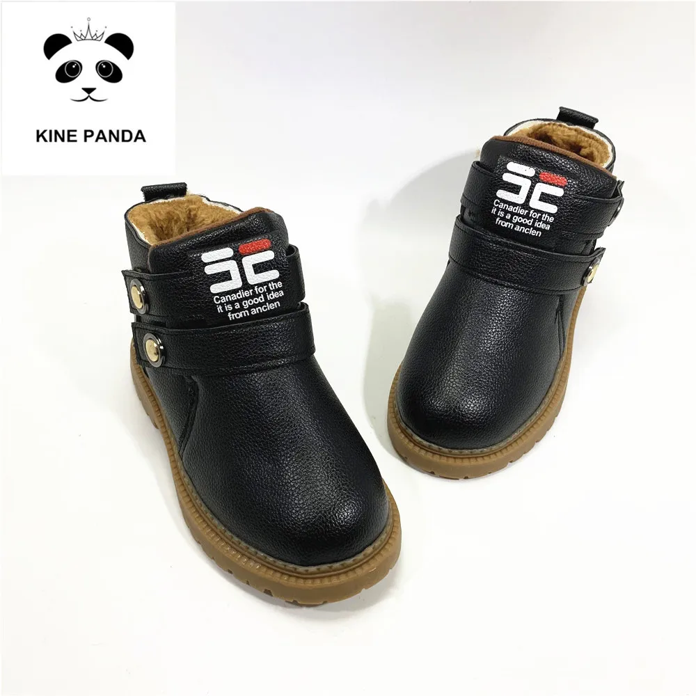 KINE PANDA/детские ботинки; обувь для мальчиков; толстые плюшевые теплые зимние ботинки для малышей; От 1 до 5 лет Нескользящие
