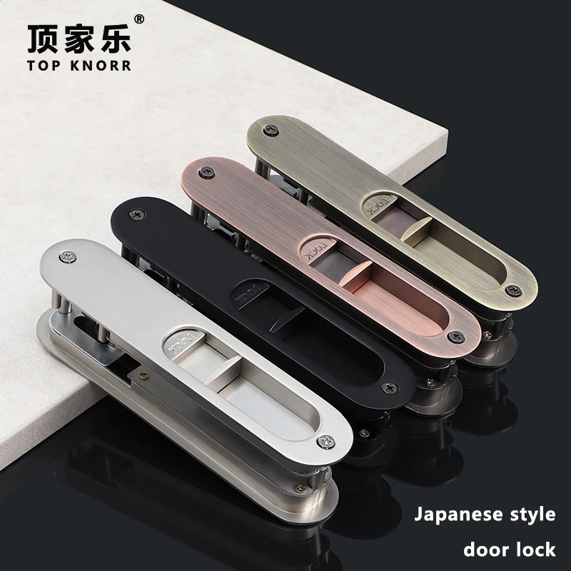 Window Door Locks Zinc alloy flat finger sliding door latch with red indication Japanese-style bedroom bathroom matte black bronze door lock