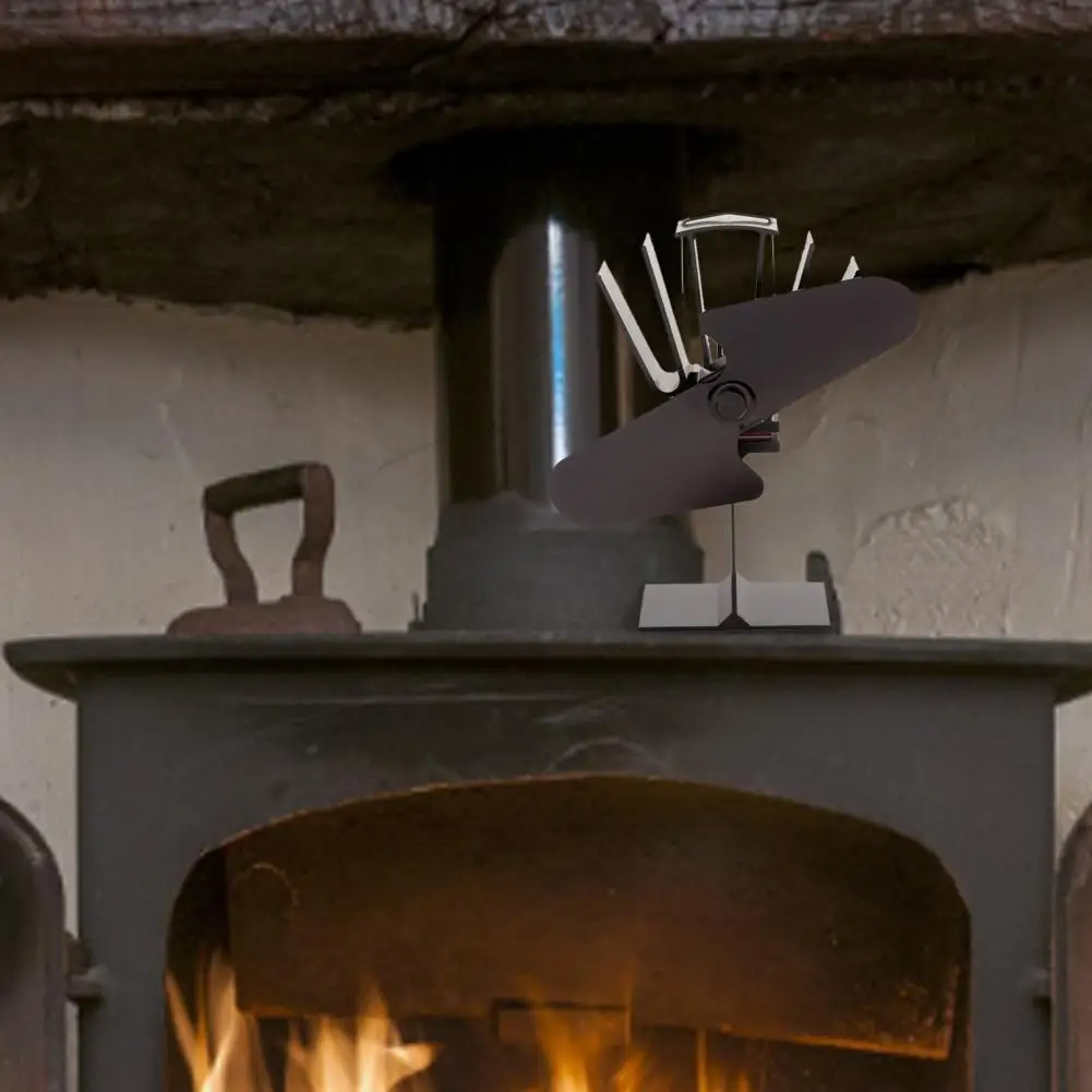 2/6 Blades Heat Powered Stove Fan Log Wood Burner Ecofan Quiet Black Home Fireplace Fan Efficient Heat Distribution Wood Stove #