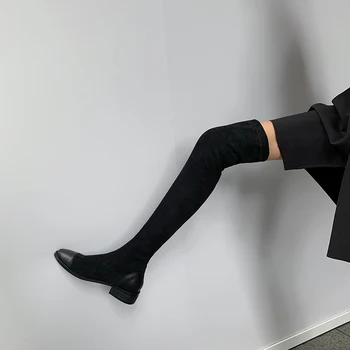 

Tight High Warm Winter Snow Boots Long Shoes Genuine leather Over The Knee High Boots Women low Heels Party Shoes Woman