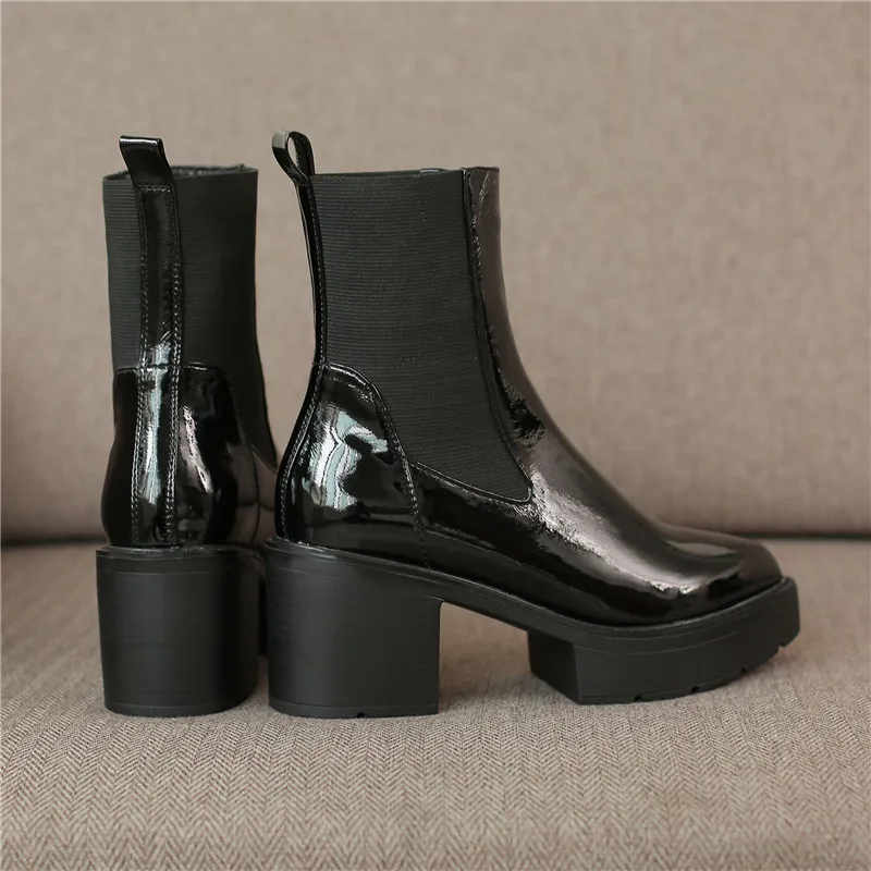 MEMUNIA/ г.; Высококачественная обувь в стиле панк из лакированной кожи; женские ботильоны без застежки; сезон осень-зима; женские ботинки на платформе с квадратным каблуком