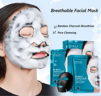 

10pcs image beautiful amino acid bamboo charcoal oxygen bubble cleansing mask hydrating brightening skin tone oxygen foam mask