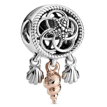 

New 925 Sterling Silver Bead Charm Openwork Rose Seashell Dreamcatcher Pendant Beads Fit Bracelet Bangle Diy Jewelry