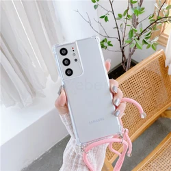 Transparent Shockproof Crossbody Necklace Phone Case with Lanyard Cord - Galaxy S22 Plus (Pink)