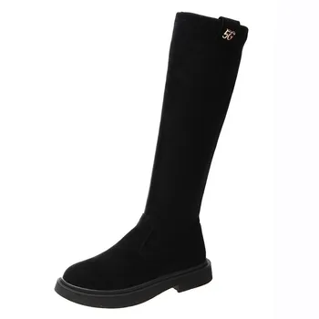

Fashion Women Boots Autumn Winter Ladies Flat Bottom Boots Shoes Over The Knee Thigh High Black Suede Long Boot zapatos de mujer