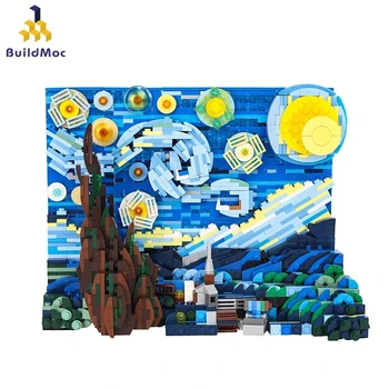 

BuildMoc Pixel Art Mosaic Painting Set MOC Starry Night Creator Expert Sets Building Blocks Wall Art Bricks Educational Kid Toys